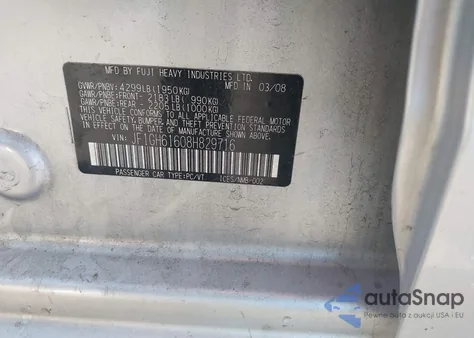 2008 Subaru Impreza 2.5I z USA, uszkodzony, nr VIN JF1GH61608H829716